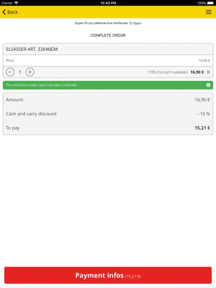 Tangkapan skrin Super Pizza Karlsruhe iPad 