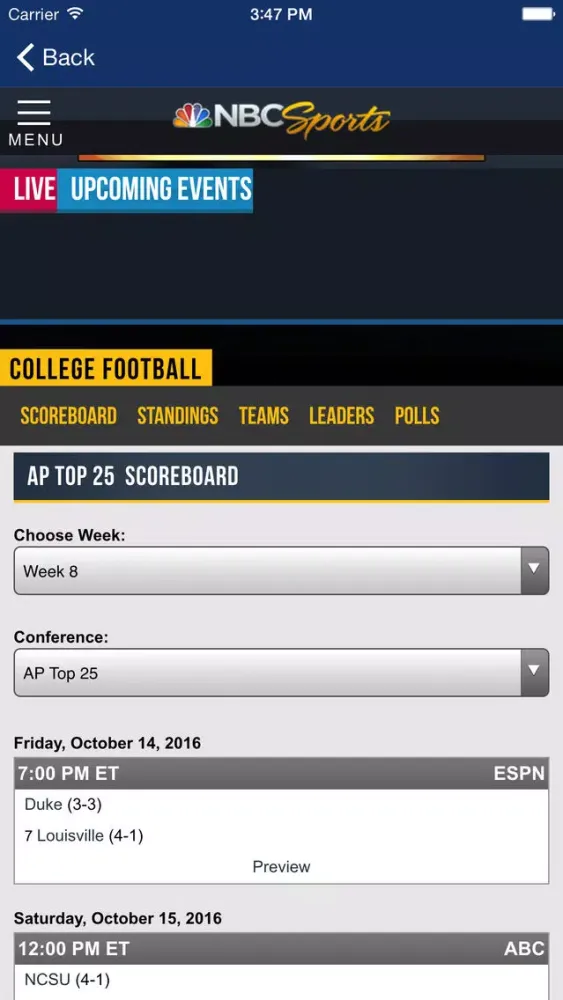 College Football Scoreboard, News and Live Scores Ekran Görüntüleri