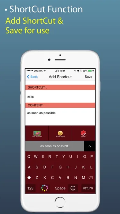 Capturas de pantalla de Keyboard+ iOS8 -Color Stickers Keyboards, Emoji Words Maker