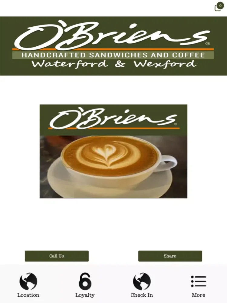 O'Briens Waterford & Wexford Coffee Shop Official App iPad  स्क्रीनशॉट