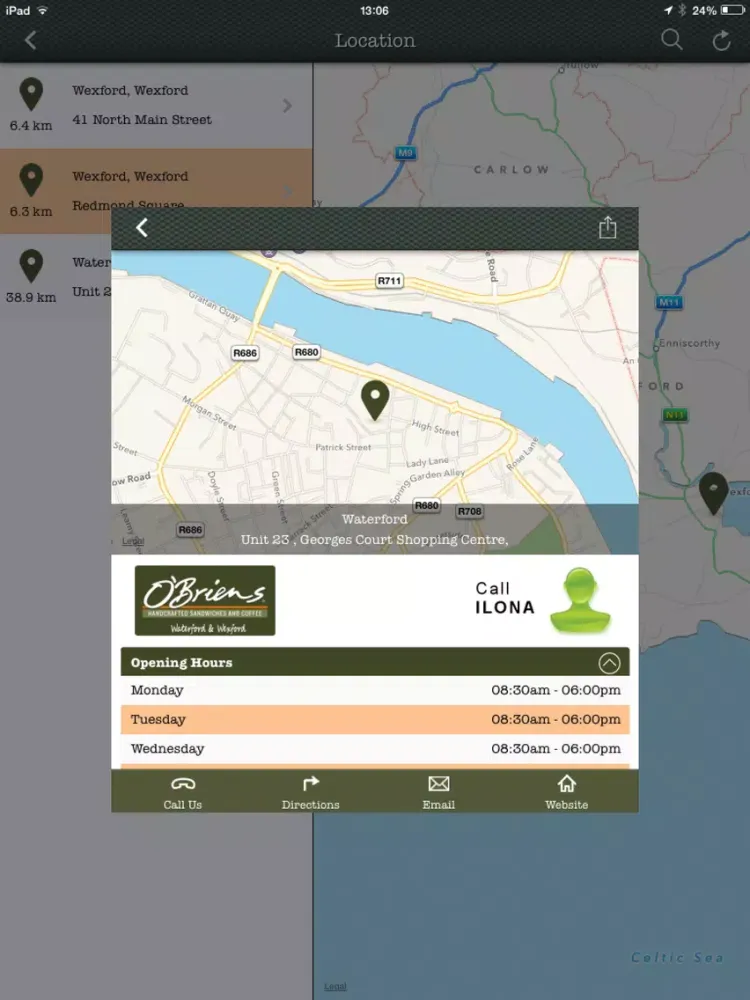 O'Briens Waterford & Wexford Coffee Shop Official App iPad  स्क्रीनशॉट