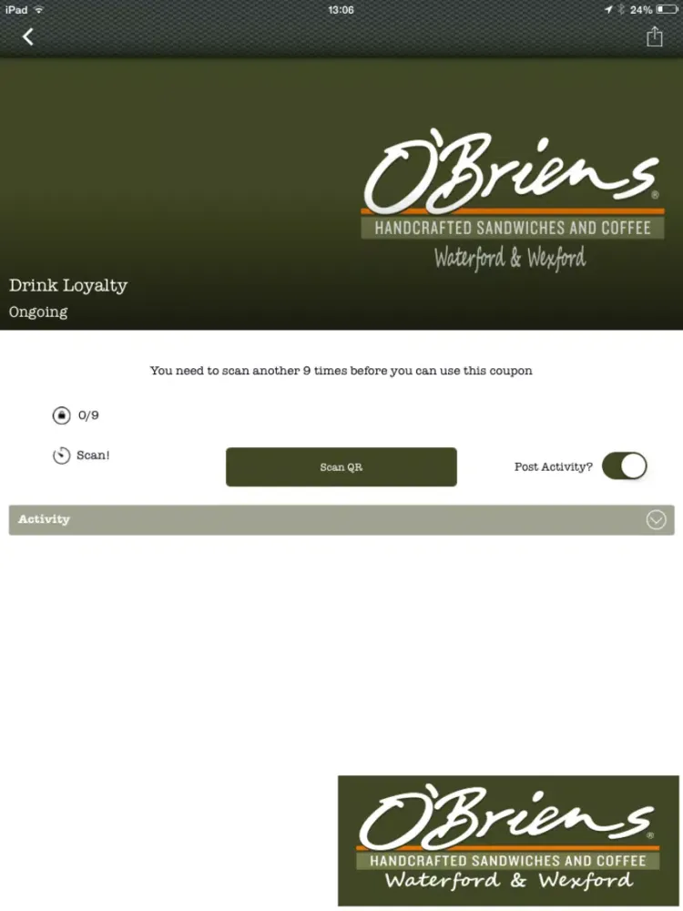 O'Briens Waterford & Wexford Coffee Shop Official App iPad  स्क्रीनशॉट