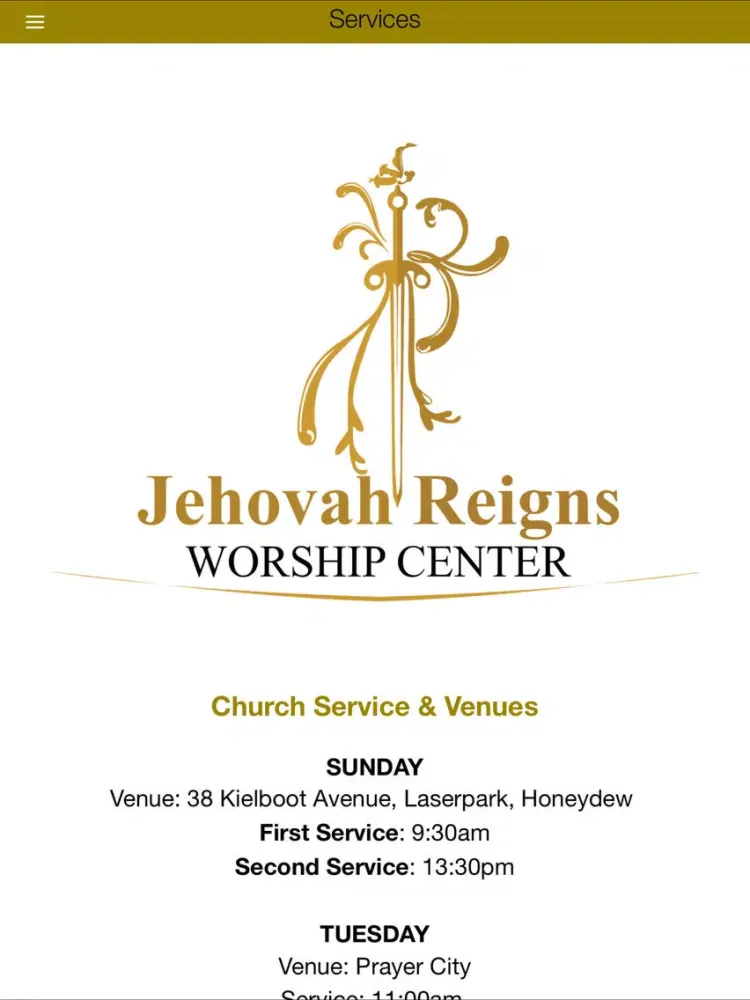 Jehovah Reigns Worship Centre iPad 應用截圖