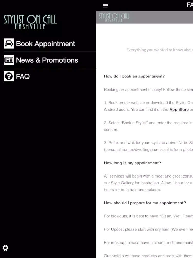 Stylist On Call Mobile iPad  Screenshots