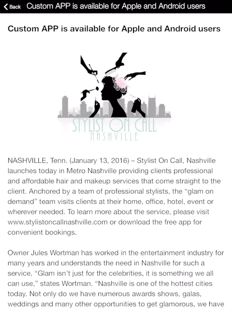 Stylist On Call Mobile iPad  Screenshots