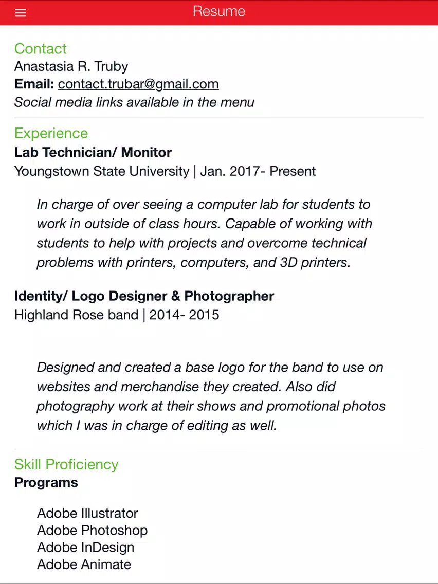 Tangkapan layar A.R.T. Portfolio iPad 