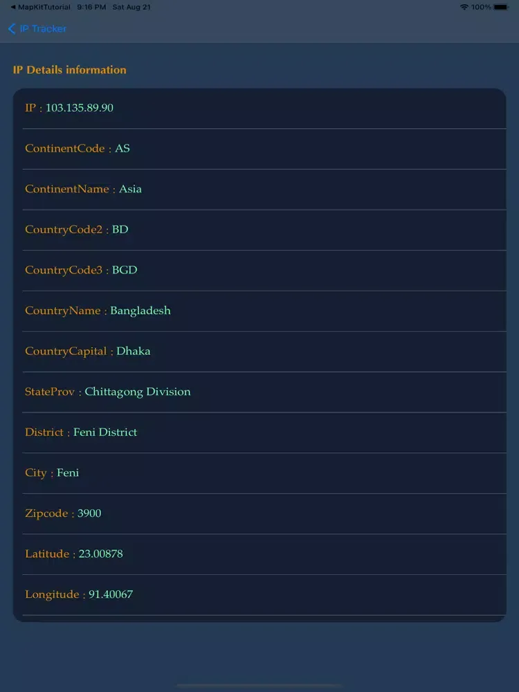Tangkapan layar IP tracker - ISP iPad 
