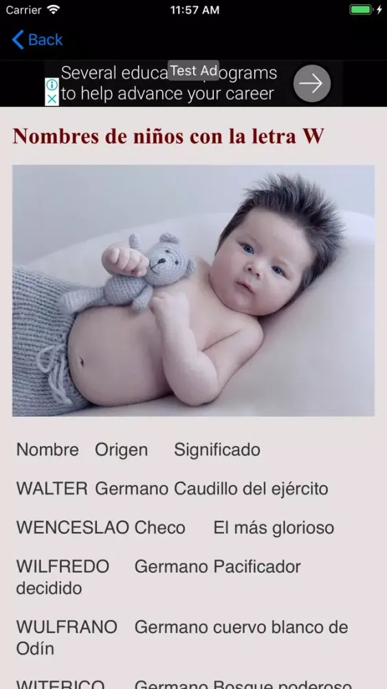 Capturas de tela do nombres y significado de niños