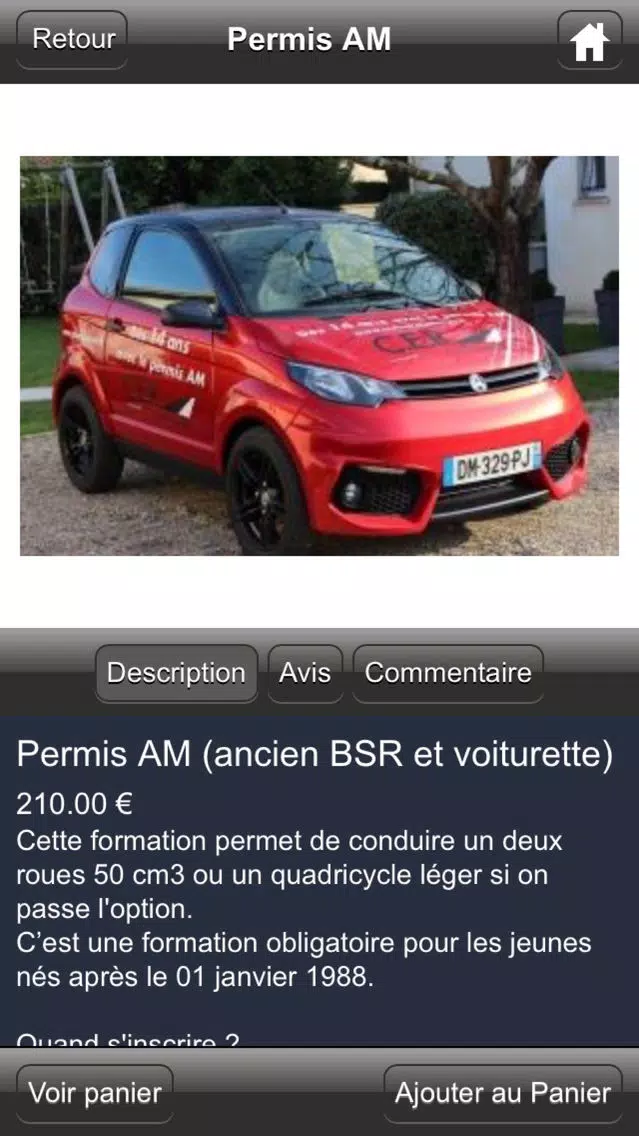 Ảnh chụp màn hình của CER Permis