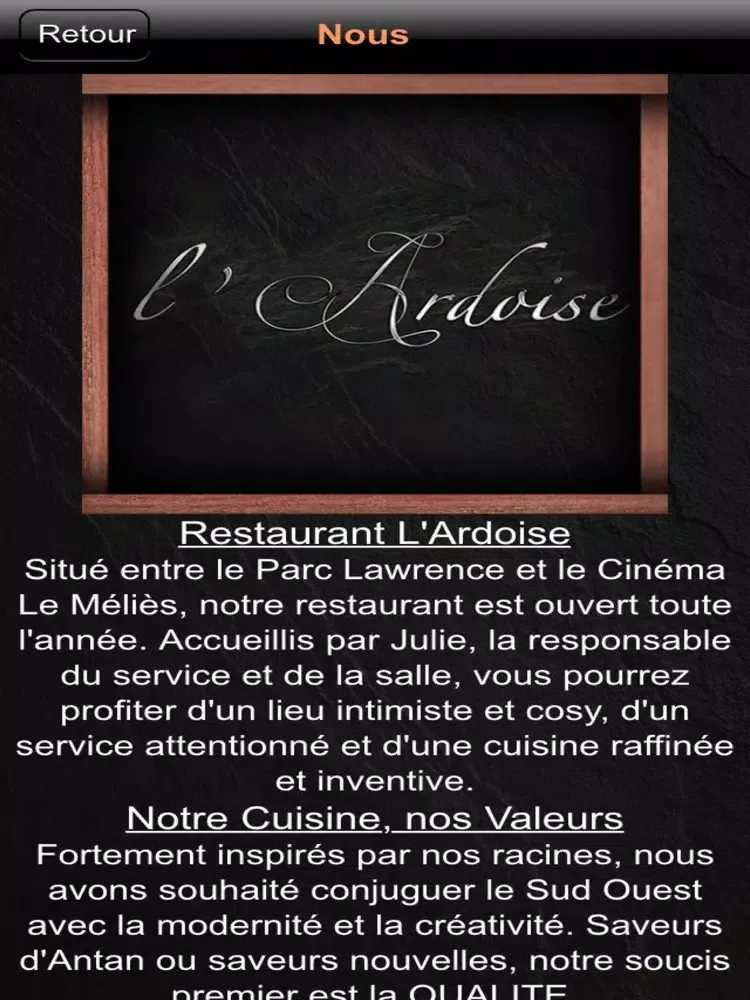 Tangkapan layar Restaurant L'Ardoise iPad 