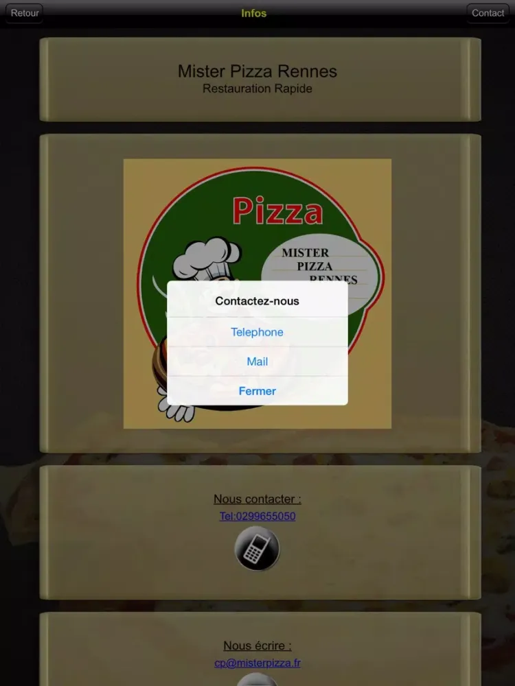 Tangkapan layar Mister Pizza Rennes iPad 