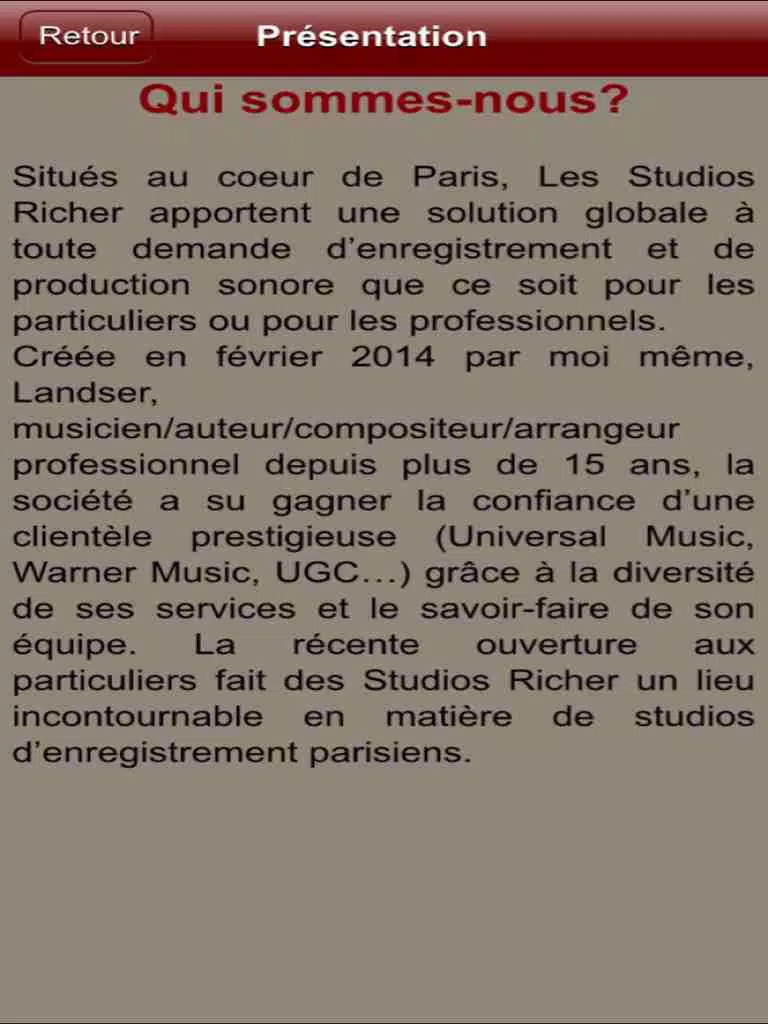 Tangkapan skrin Les Studios Richer iPad 
