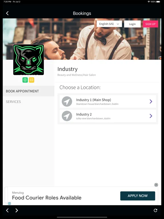 Tangkapan layar Industry Barbers iPad 