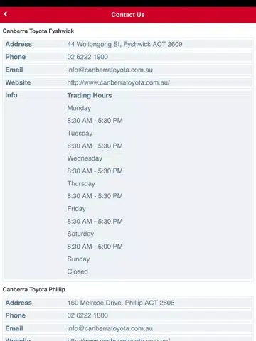 Canberra Toyota iPad  Screenshots