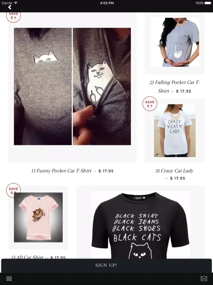 Tangkapan layar Meow Outlet iPad 