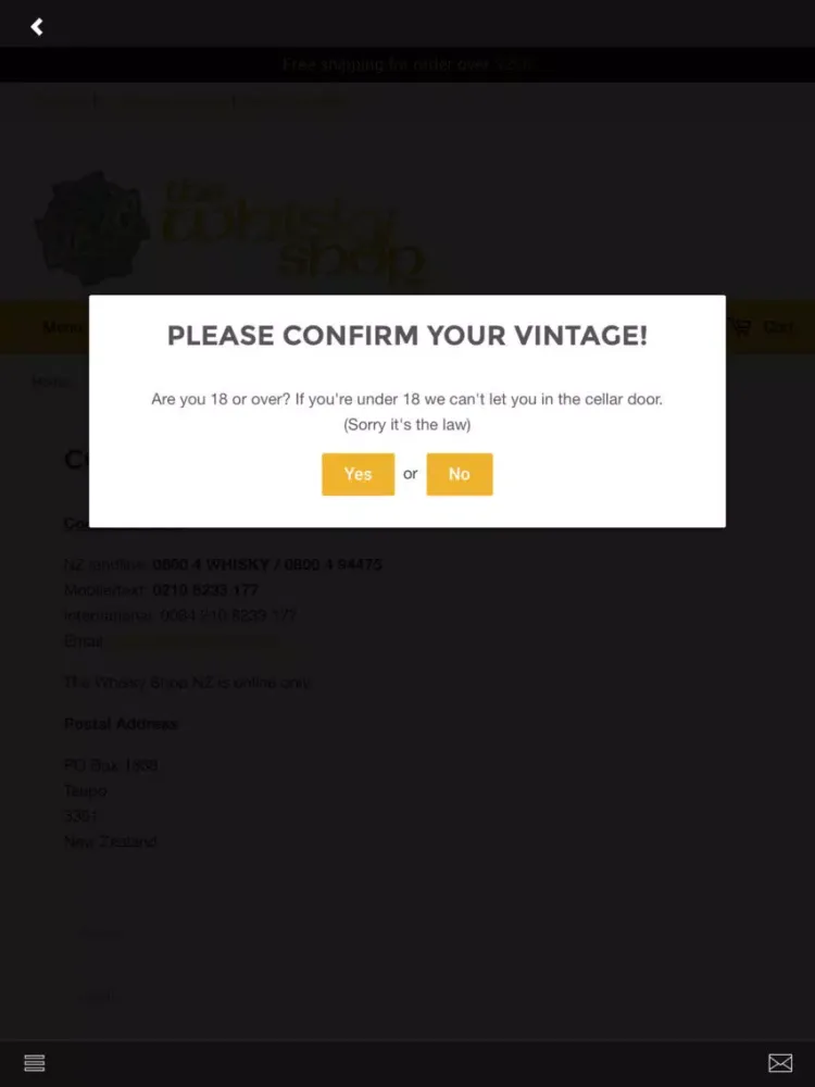 Tangkapan skrin Whisky Shop NZ iPad 