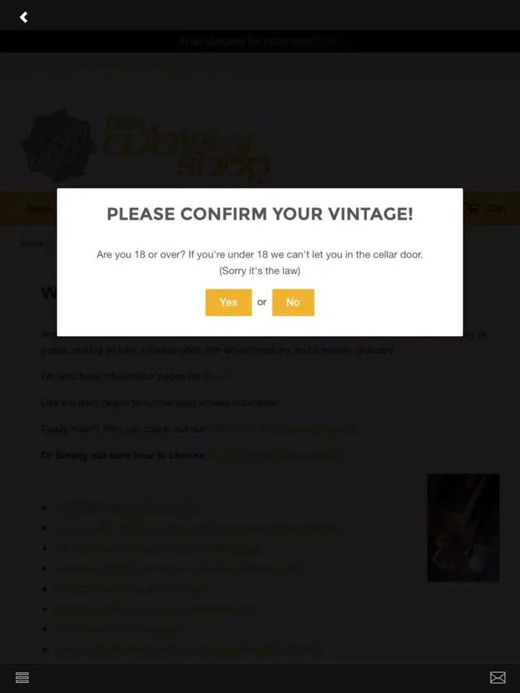 Tangkapan skrin Whisky Shop NZ iPad 