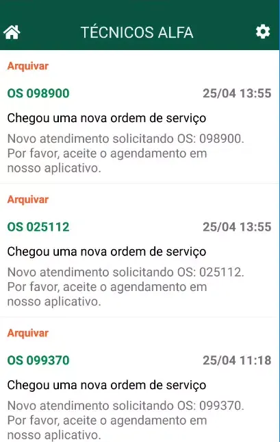 Скриншоты APP Técnicos