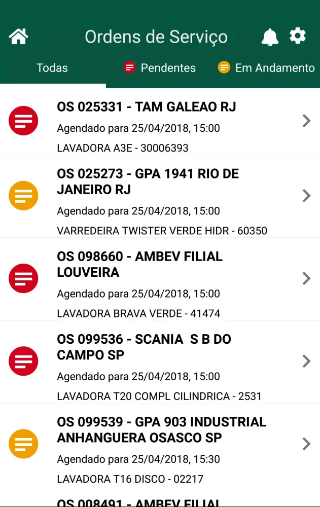 Скриншоты APP Técnicos