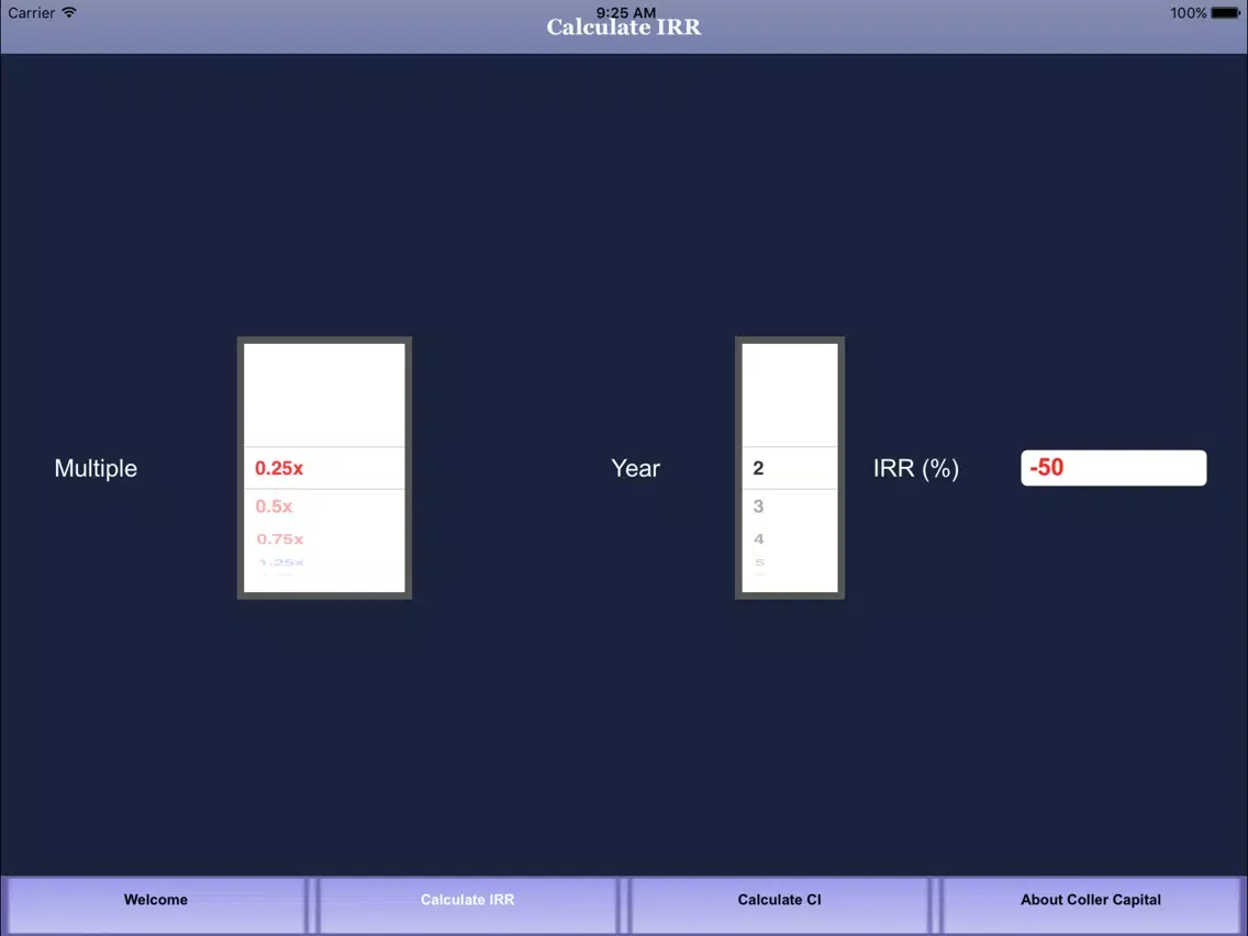 Coller Capital IRR Calculator App iPad  Screenshots