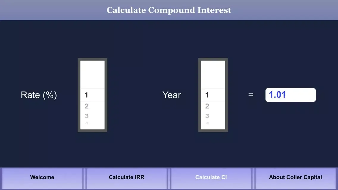 Ảnh chụp màn hình của Coller Capital IRR Calculator App
