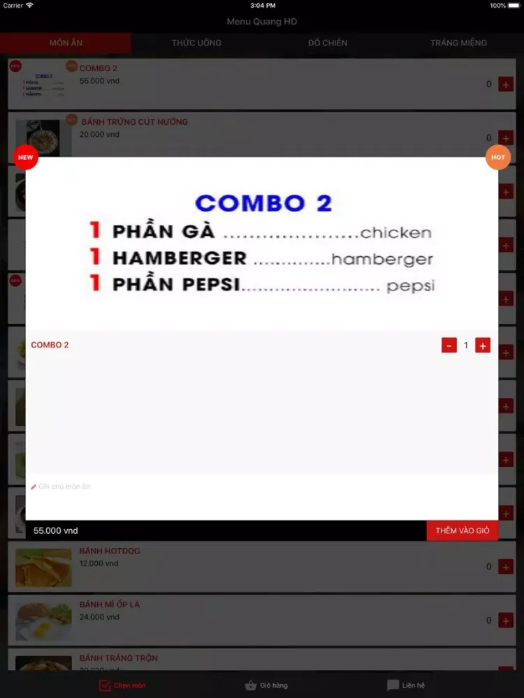 Tangkapan layar Menu QuangHD iPad 