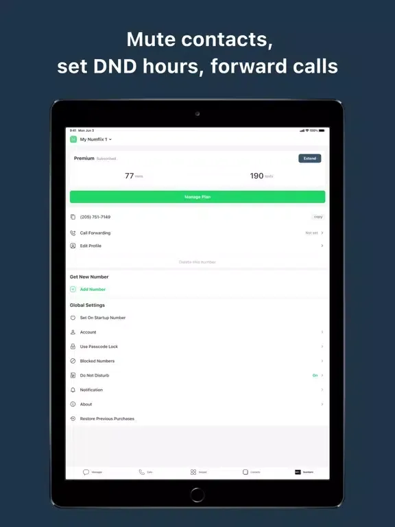 Zrzuty ekranu Numflix - Second Phone Number iPad 
