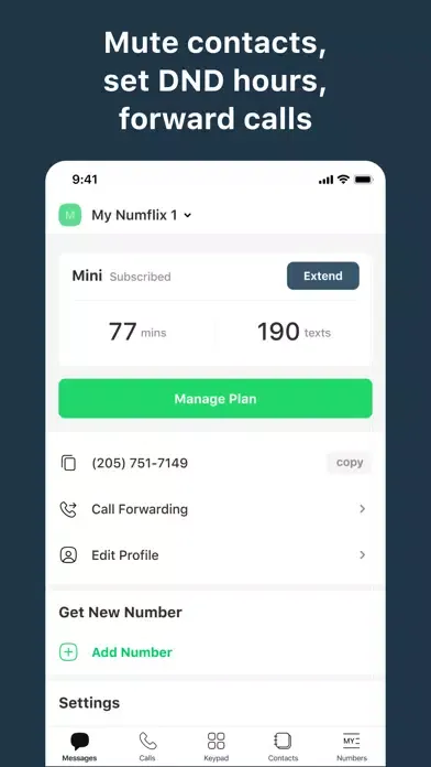 Zrzuty ekranu Numflix - Second Phone Number
