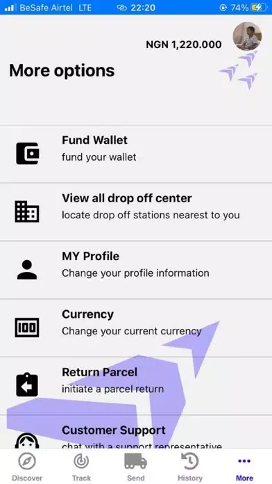 Ảnh chụp màn hình của APPTIDE LOGISTICS CUSTOMER APP
