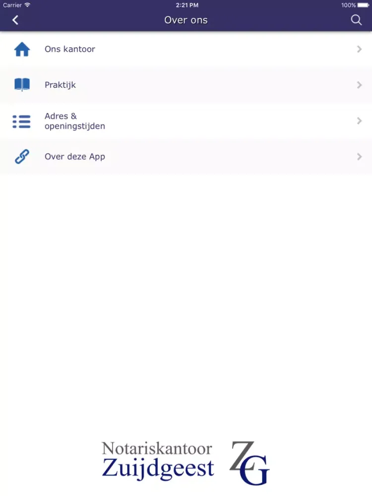 Tangkapan skrin Notariskantoor Zuijdgeest iPad 