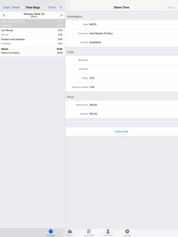 Ảnh chụp màn hình của Time to Invoice iPad 