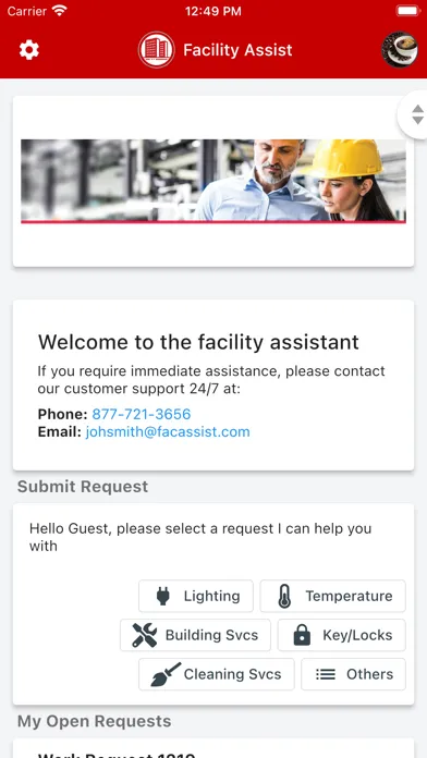 Capturas de tela do Facility Assist