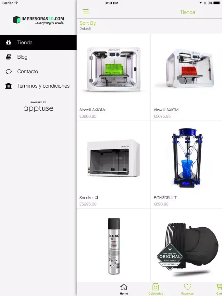 Tangkapan layar Impresoras3D.com iPad
