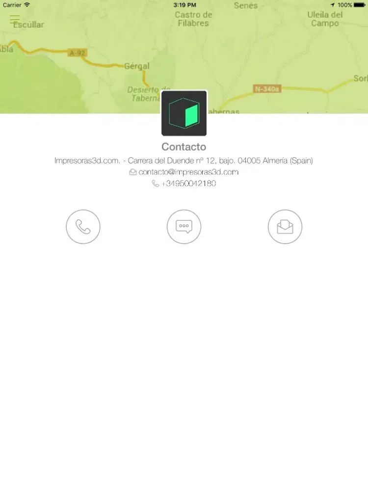 Tangkapan layar Impresoras3D.com iPad