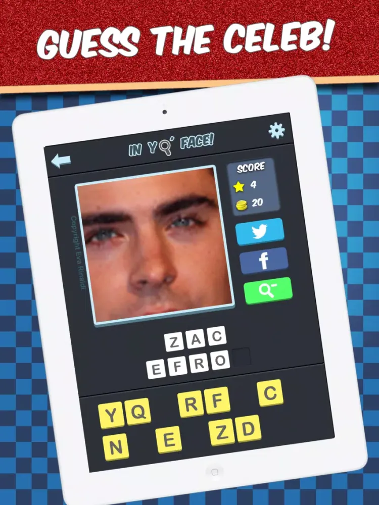 Zoomed in Celebrities Quiz - The best free word game to guess famous movie and tv celebrity photos iPad Screenshots