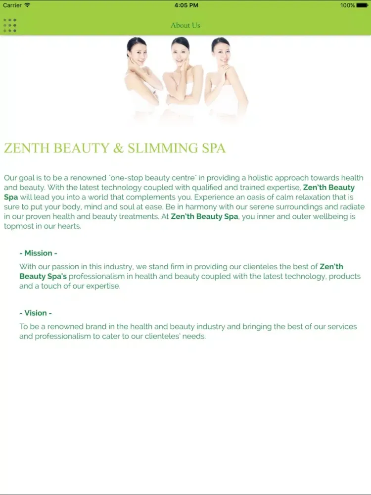 Capturas de tela do Zenth Spa iPad 