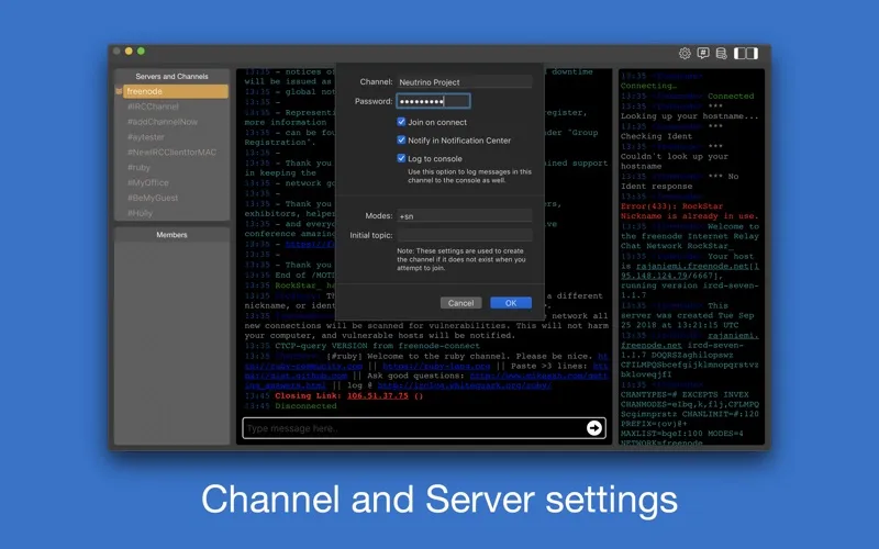 ภาพหน้าจอของ IRC Client: getIRC