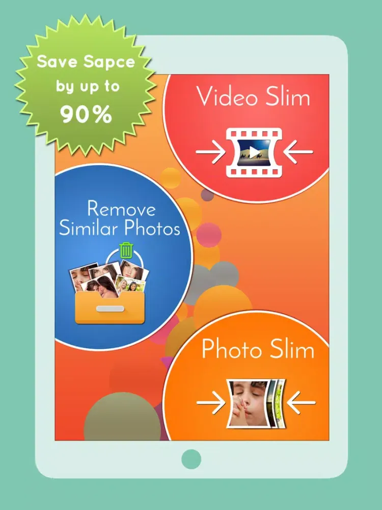 Space Saver to Slim Videos, Trim Movies, Shrink Image file size, save space, memory and remove Duplicate Photos iPad  Ekran Görüntüleri