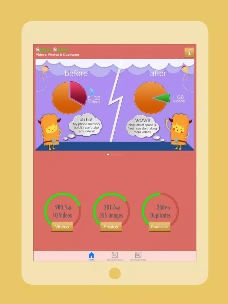 Space Saver to Slim Videos, Trim Movies, Shrink Image file size, save space, memory and remove Duplicate Photos iPad  Ekran Görüntüleri
