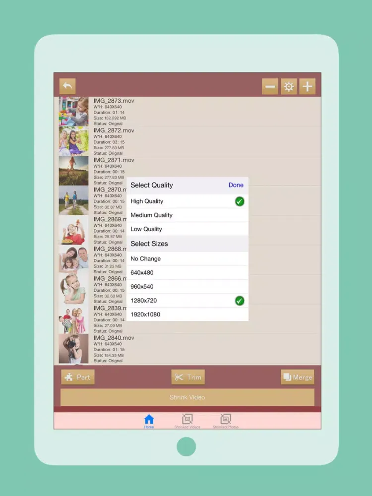 Space Saver to Slim Videos, Trim Movies, Shrink Image file size, save space, memory and remove Duplicate Photos iPad  Ekran Görüntüleri