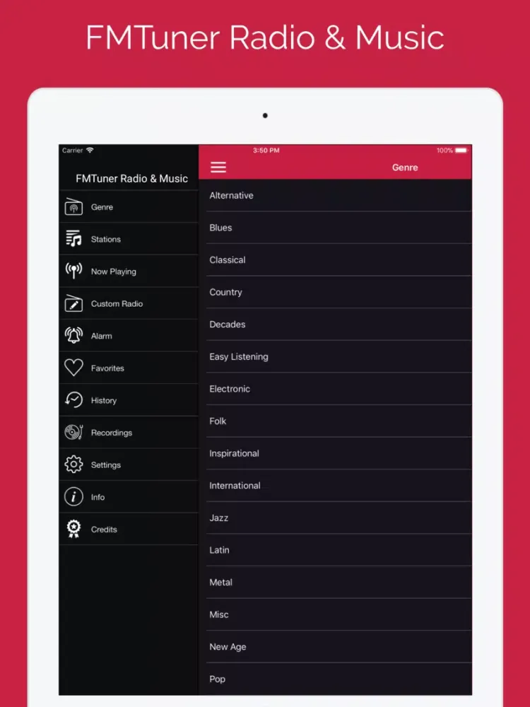 Ảnh chụp màn hình của FMTuner Radio & Music iPad 