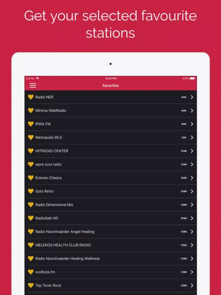 Ảnh chụp màn hình của FMTuner Radio & Music iPad 