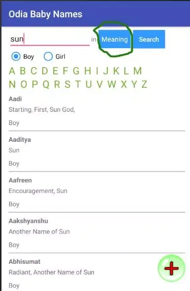Tangkapan skrin Odia Baby Names 5000+