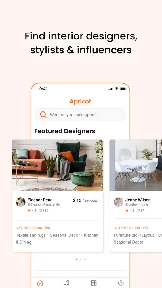Tangkapan layar Apricot: Get Home Decor Advice
