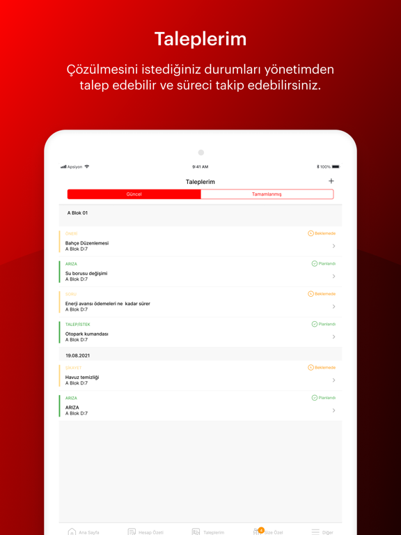 Tangkapan skrin ARTI Yapı Yönetim iPad 