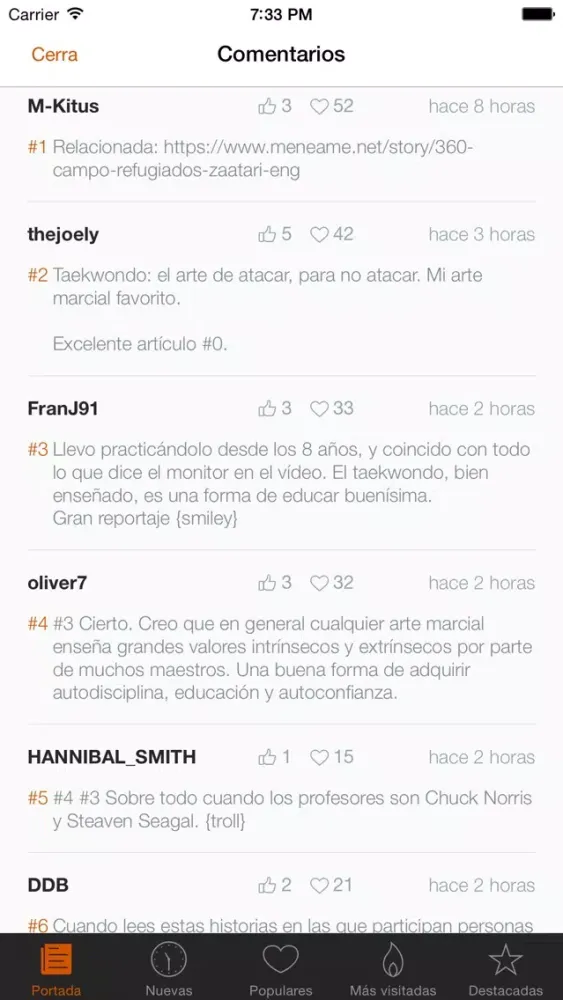 Capturas de pantalla de Menéame noticias