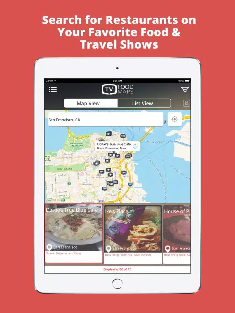 TV Food Maps - Restaurants on TV, Road Trip Planner, Diners, Drive-Ins & Dives, Man vs. Food & More iPad  スクリーンショット