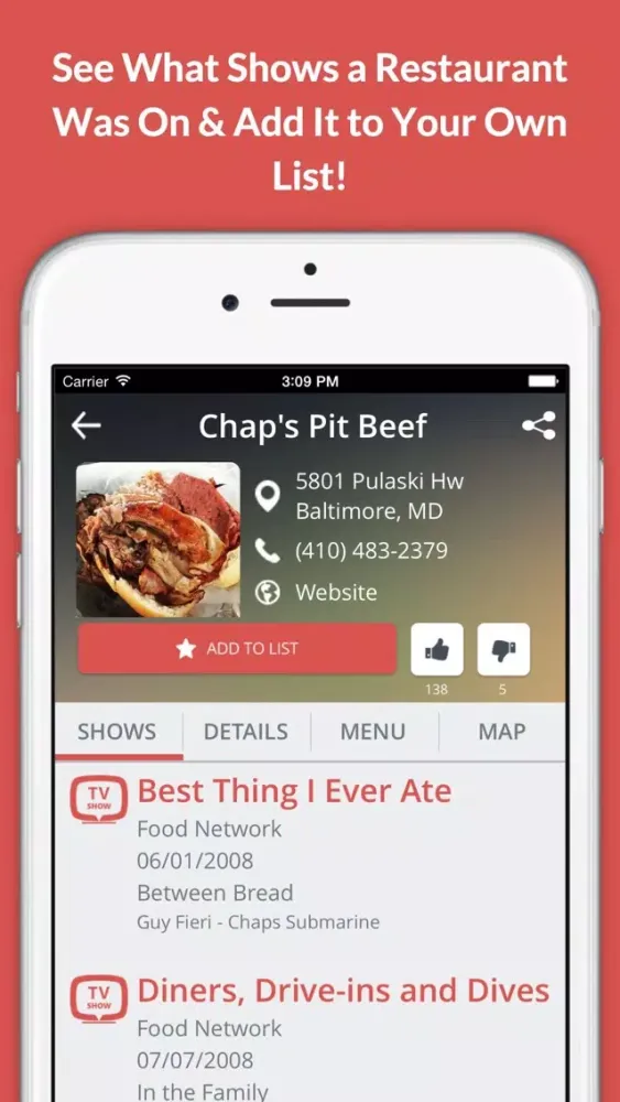 TV Food Maps - Restaurants on TV, Road Trip Planner, Diners, Drive-Ins & Dives, Man vs. Food & More スクリーンショット
