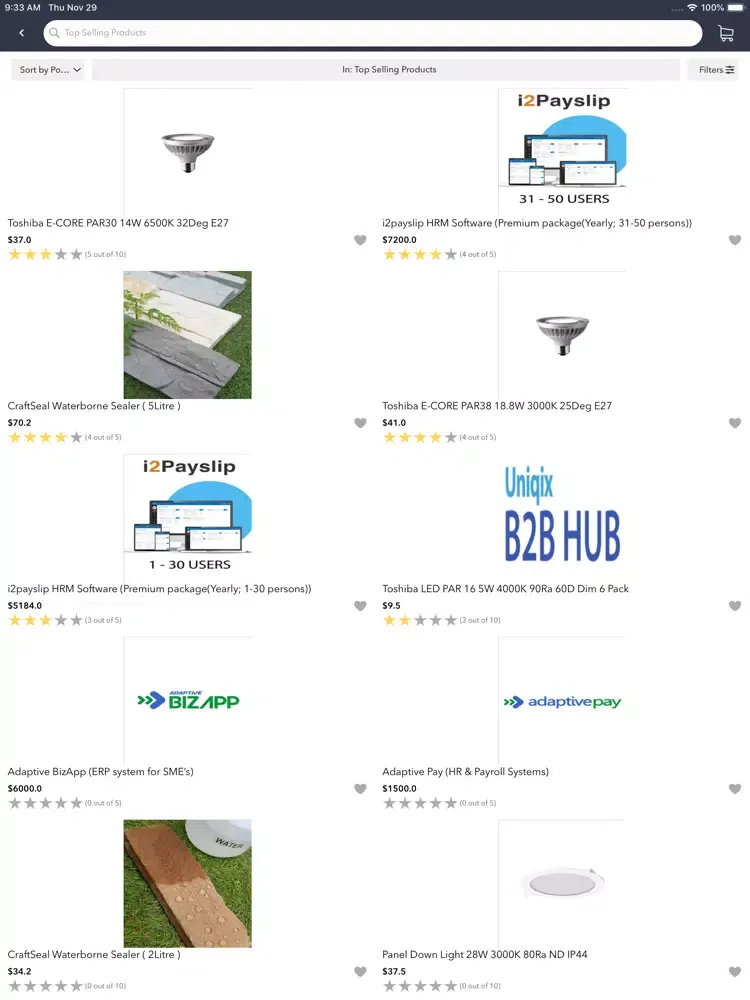 Ảnh chụp màn hình của Uniqix B2B iPad 