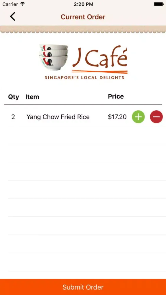 Tangkapan skrin J Café – Order Food Online